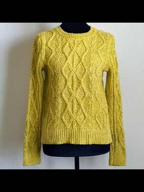 Banana Republic Mustard Yellow Cable-Knit Crewneck Sweater